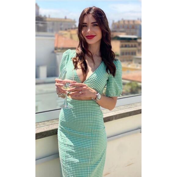 NWT Zara Gingham Cut Out Front Midi Dress in Green Women’s Size XS - Picture 3 of 10